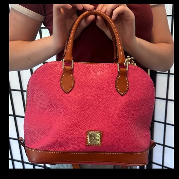 Dooney & Bourke Vintage Large Pink w/Red Interior Like New Handles & Adj Strap - Picture 1 of 16